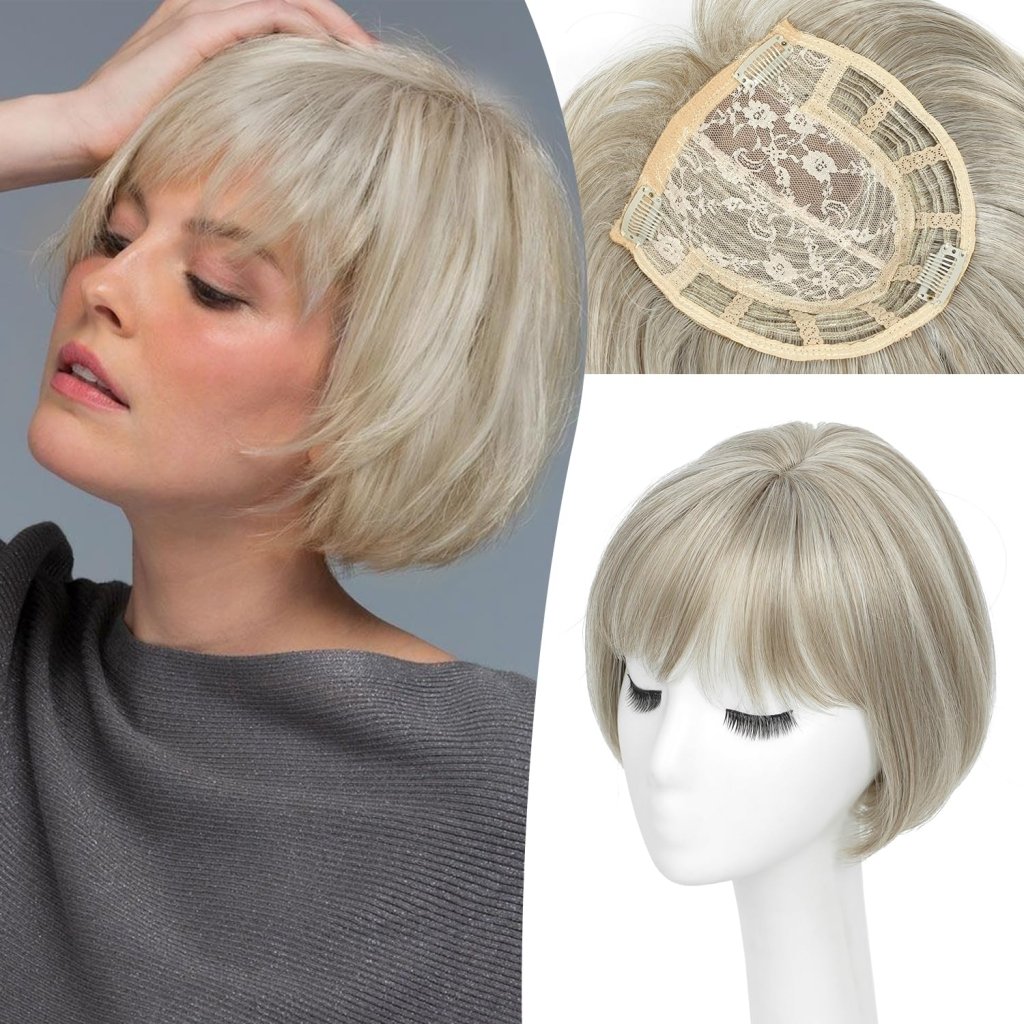 Human Hair Pieces Short Bob Hair Toppers with Bangs Side Part Hair - Wigtrends