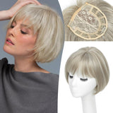 Human Hair Pieces Short Bob Hair Toppers with Bangs Side Part Hair - Wigtrends