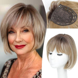 Human Hair Pieces Short Bob Hair Toppers with Bangs Side Part Hair - Wigtrends