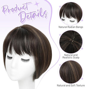 Human Hair Pieces Short Bob Hair Toppers with Bangs Side Part Hair - Wigtrends