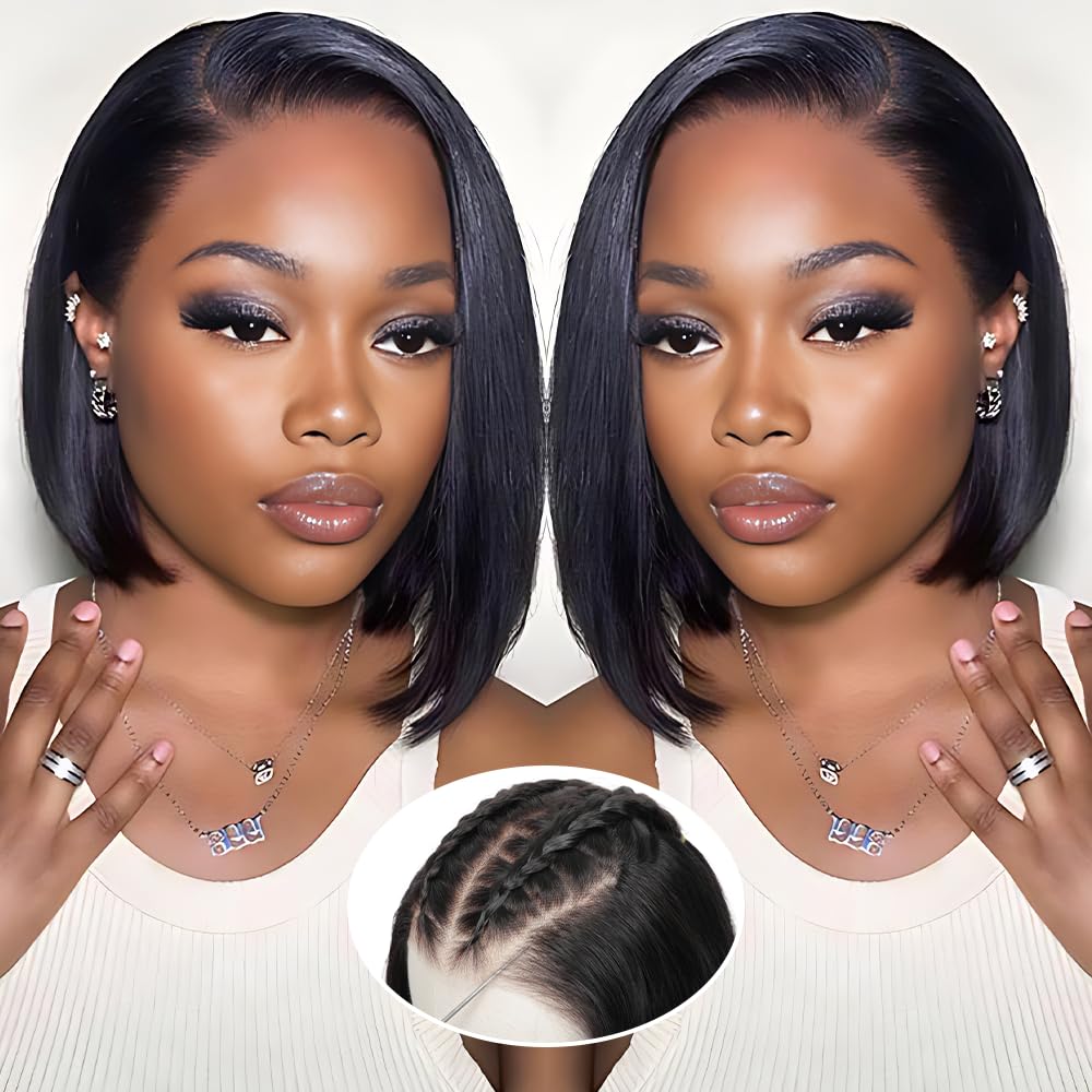 Human Hair Pre Plucked Pre Cut HD Lace Front Glueless Wigs Short Straight Bob Wigs - Wigtrends