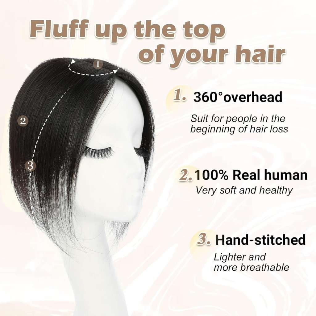 Human Hair Toppers for Women Real Human Hair Toppers Hair Pieces for Women 10 Inch Upgrade Swiss Base Hair Toppers for Women with Thinning Hair - Natural Black - Wigtrends