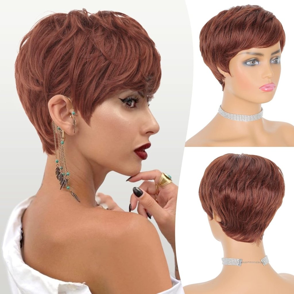 Human Hair Wigs Short Gray Pixie Haircut Wig Wavy Grey to Black Wigs - Wigtrends