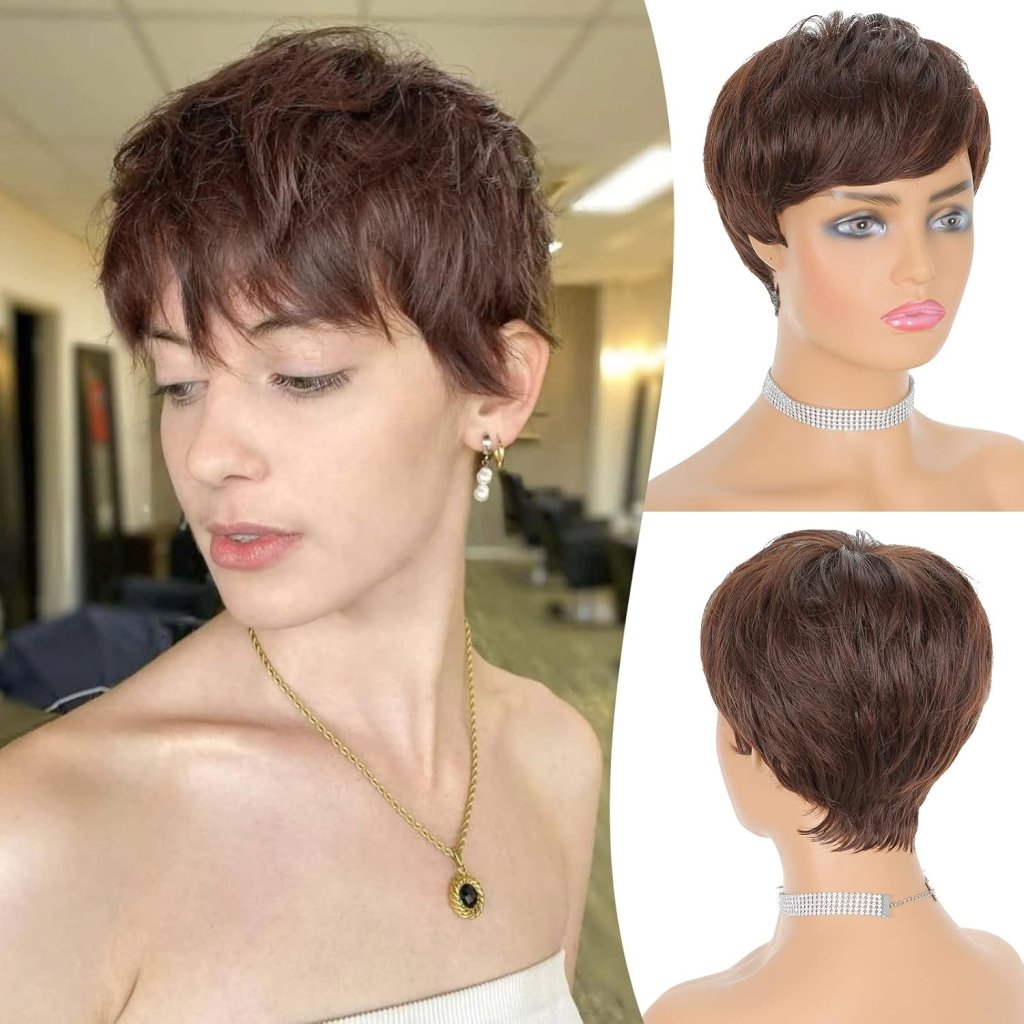 Human Hair Wigs Short Gray Pixie Haircut Wig Wavy Grey to Black Wigs - Wigtrends