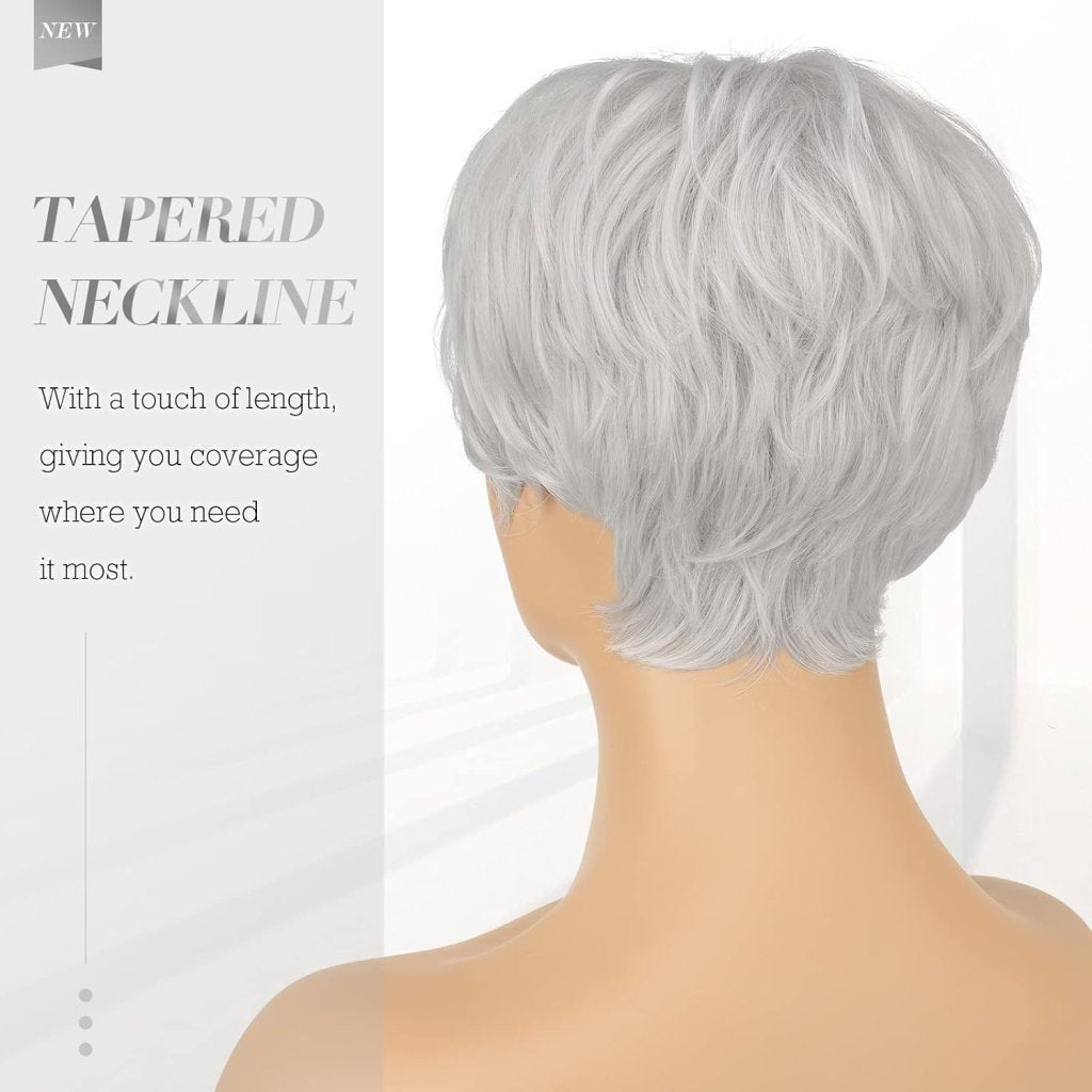 Human Hair Wigs Short Gray Pixie Haircut Wig Wavy Grey to Black Wigs - Wigtrends