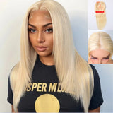 Human Hair Wigs Silk Top Base Hairpieces Without Bangs Off Blonde Color #613[Density Upgrade 180%] - Wigtrends