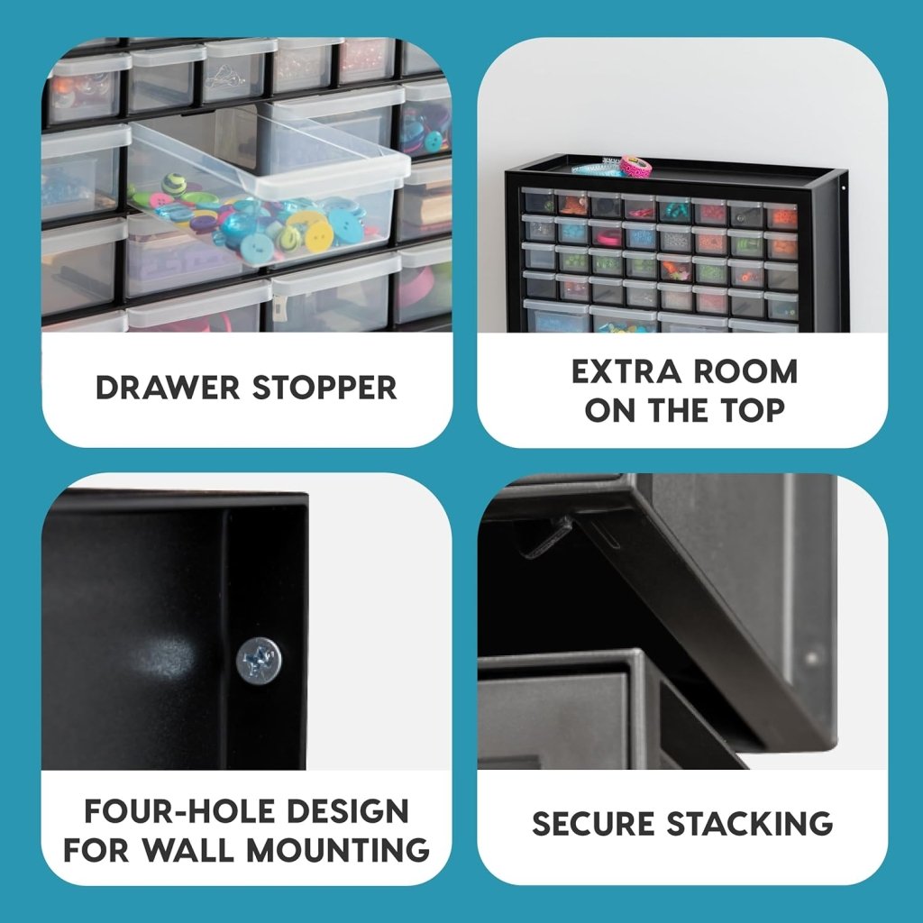 IRIS USA Screw Tool Organizer Small Parts Cabinet Chest, 44 - Drawer Hardware Electronics Nuts Bolts Storage Drawers Organization Toolbox Garage Craft Business Teacher Beads Scrapbook Art Hobby - Black - Wigtrends