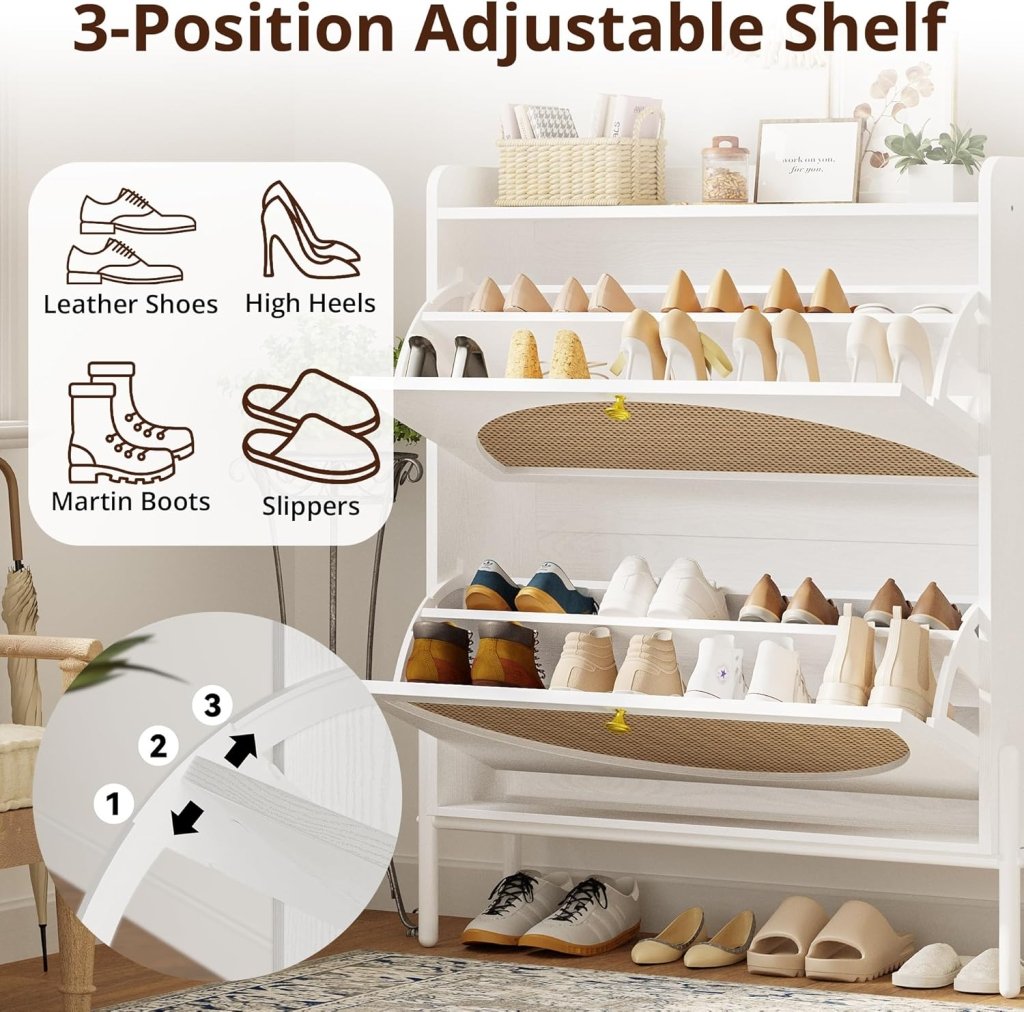 IRONCK Shoe Cabinet Storage with 2 Flip Drawers, Free Standing Wooden Shoe Storage Organizer Cabinet with Rattan Doors for Entryway, Narrow Shoe Rack Cabinet, Oak - Wigtrends