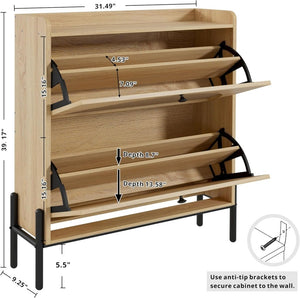IRONCK Shoe Cabinet Storage with 2 Flip Drawers, Free Standing Wooden Shoe Storage Organizer Cabinet with Rattan Doors for Entryway, Narrow Shoe Rack Cabinet, Oak - Wigtrends