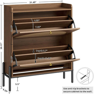 IRONCK Shoe Cabinet Storage with 2 Flip Drawers, Free Standing Wooden Shoe Storage Organizer Cabinet with Rattan Doors for Entryway, Narrow Shoe Rack Cabinet, Oak - Wigtrends
