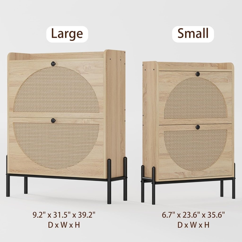 IRONCK Shoe Cabinet Storage with 2 Flip Drawers, Free Standing Wooden Shoe Storage Organizer Cabinet with Rattan Doors for Entryway, Narrow Shoe Rack Cabinet, Oak - Wigtrends
