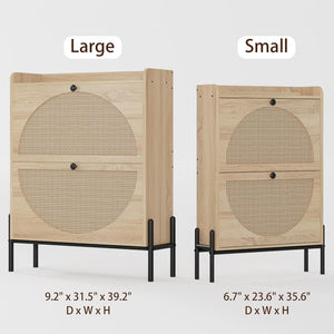 IRONCK Shoe Cabinet Storage with 2 Flip Drawers, Free Standing Wooden Shoe Storage Organizer Cabinet with Rattan Doors for Entryway, Narrow Shoe Rack Cabinet, Oak - Wigtrends