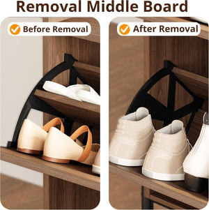 IRONCK Shoe Cabinet Storage with 2 Flip Drawers, Free Standing Wooden Shoe Storage Organizer Cabinet with Rattan Doors for Entryway, Narrow Shoe Rack Cabinet, Oak - Wigtrends