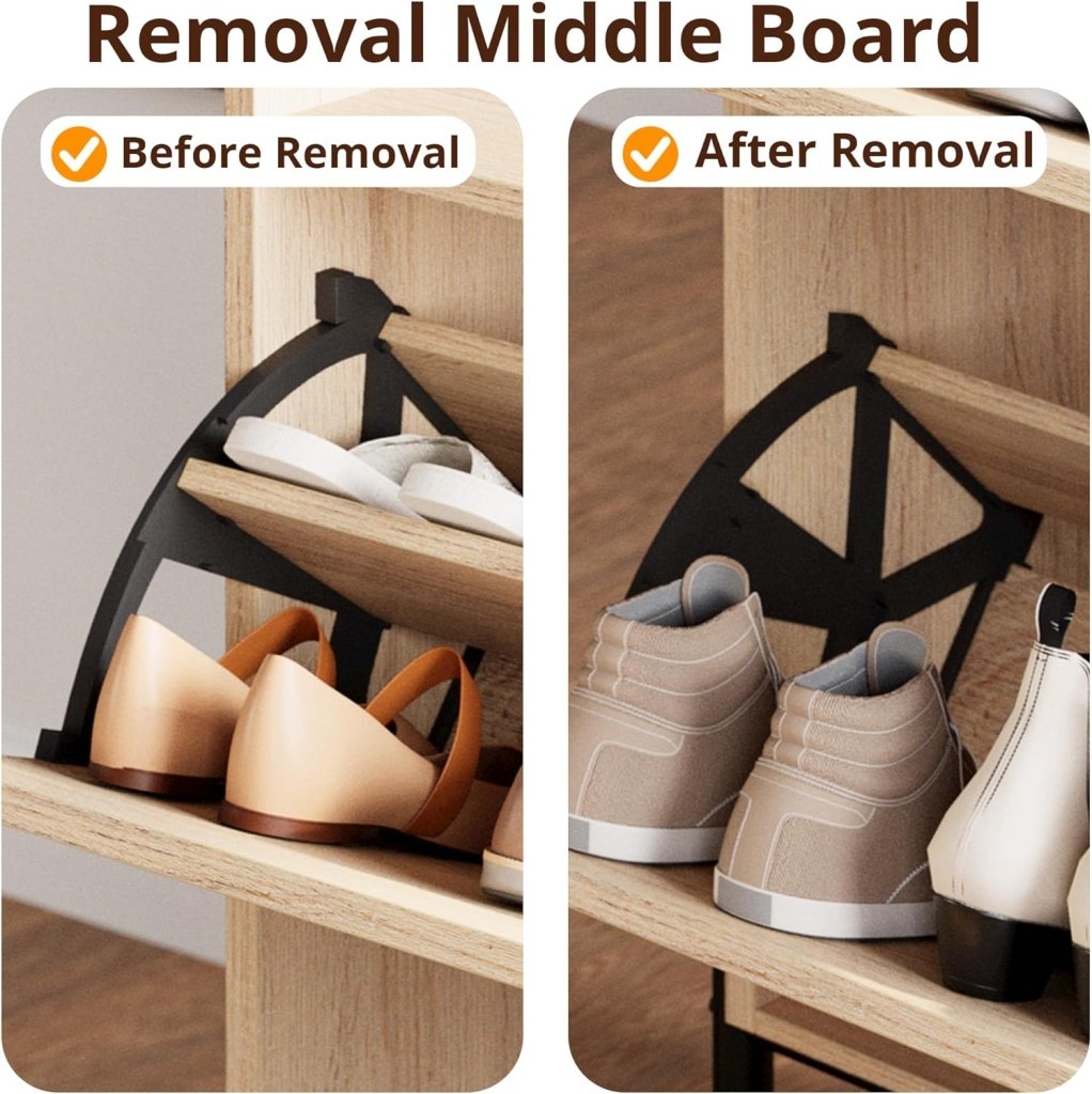 IRONCK Shoe Cabinet Storage with 2 Flip Drawers, Free Standing Wooden Shoe Storage Organizer Cabinet with Rattan Doors for Entryway, Narrow Shoe Rack Cabinet, Oak - Wigtrends