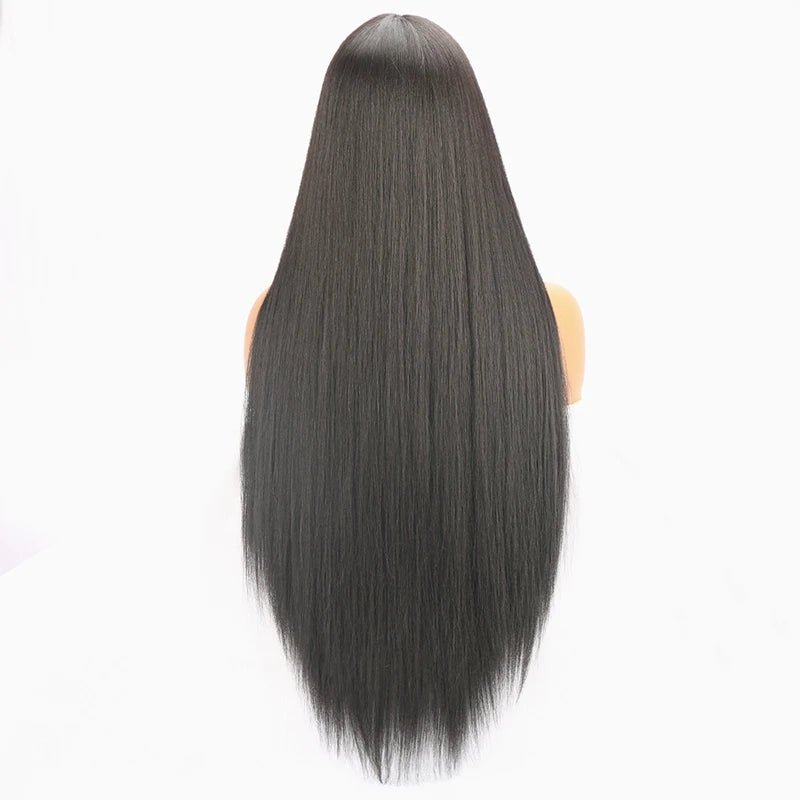 Jet Black Long Straight Synthetic Lace Front Wig - Wigtrends