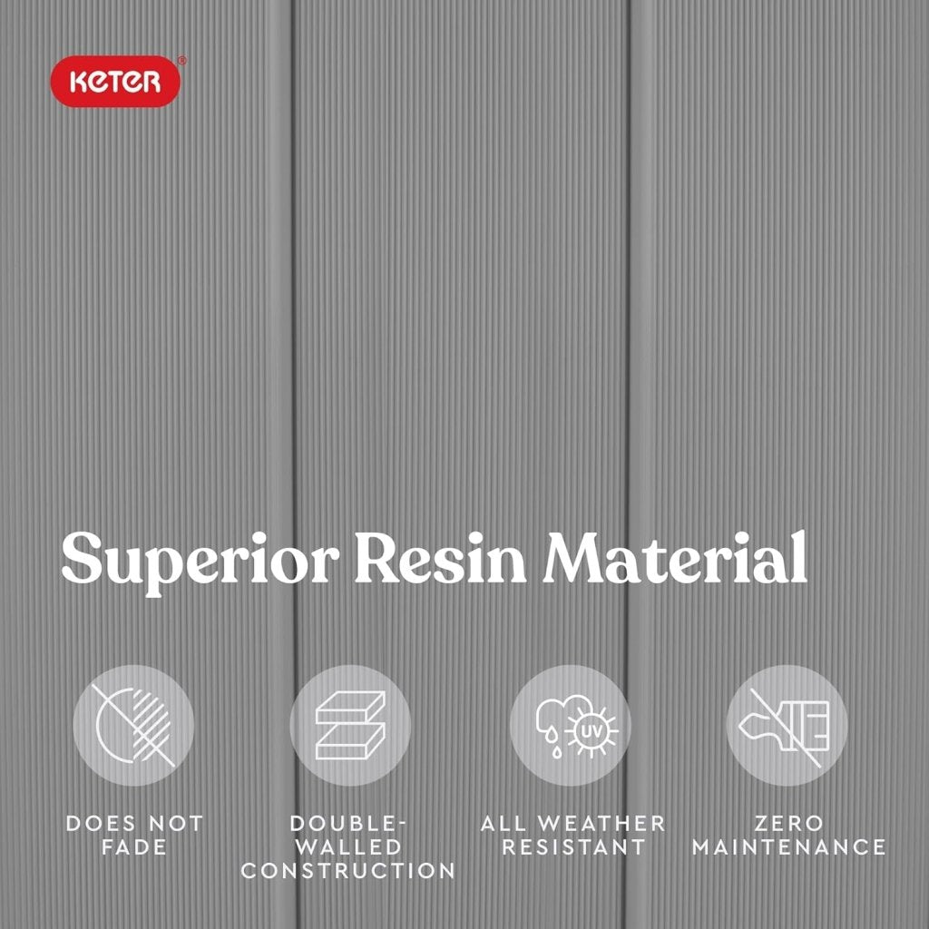 Keter Premier Tall 4.6 x 5.6 ft. Resin Outdoor Storage Shed with Shelving Brackets for Patio Furniture, Pool Accessories, and Bikes, Grey & Black - Wigtrends