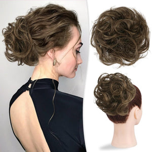 Large Messy Bun Hair Piece 100% Human Hair Layered Wavy Curly Hair Buns Hair Piece wigs - Wigtrends