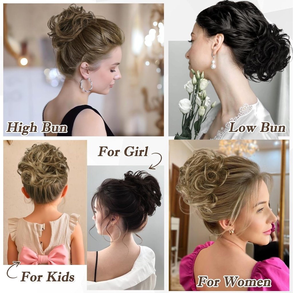 Large Messy Bun Hair Piece 100% Human Hair Layered Wavy Curly Hair Buns Hair Piece wigs - Wigtrends