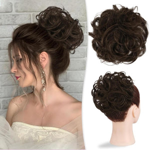 Large Messy Bun Hair Piece 100% Human Hair Layered Wavy Curly Hair Buns Hair Piece wigs - Wigtrends