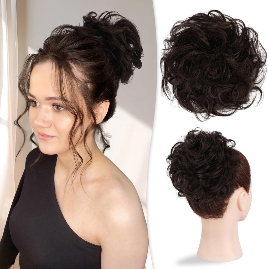 Large Messy Bun Hair Piece 100% Human Hair Layered Wavy Curly Hair Buns Hair Piece wigs - Wigtrends