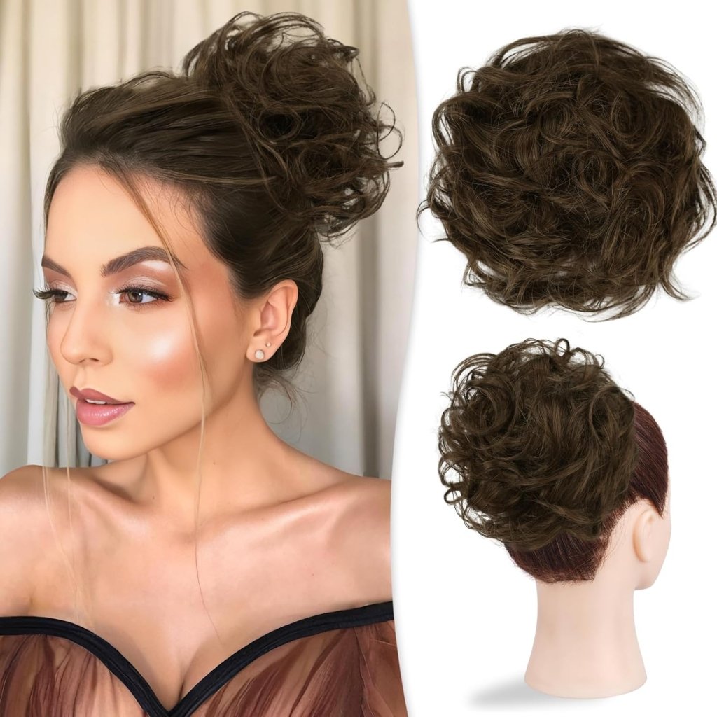 Large Messy Bun Hair Piece 100% Human Hair Layered Wavy Curly Hair Buns Hair Piece wigs - Wigtrends