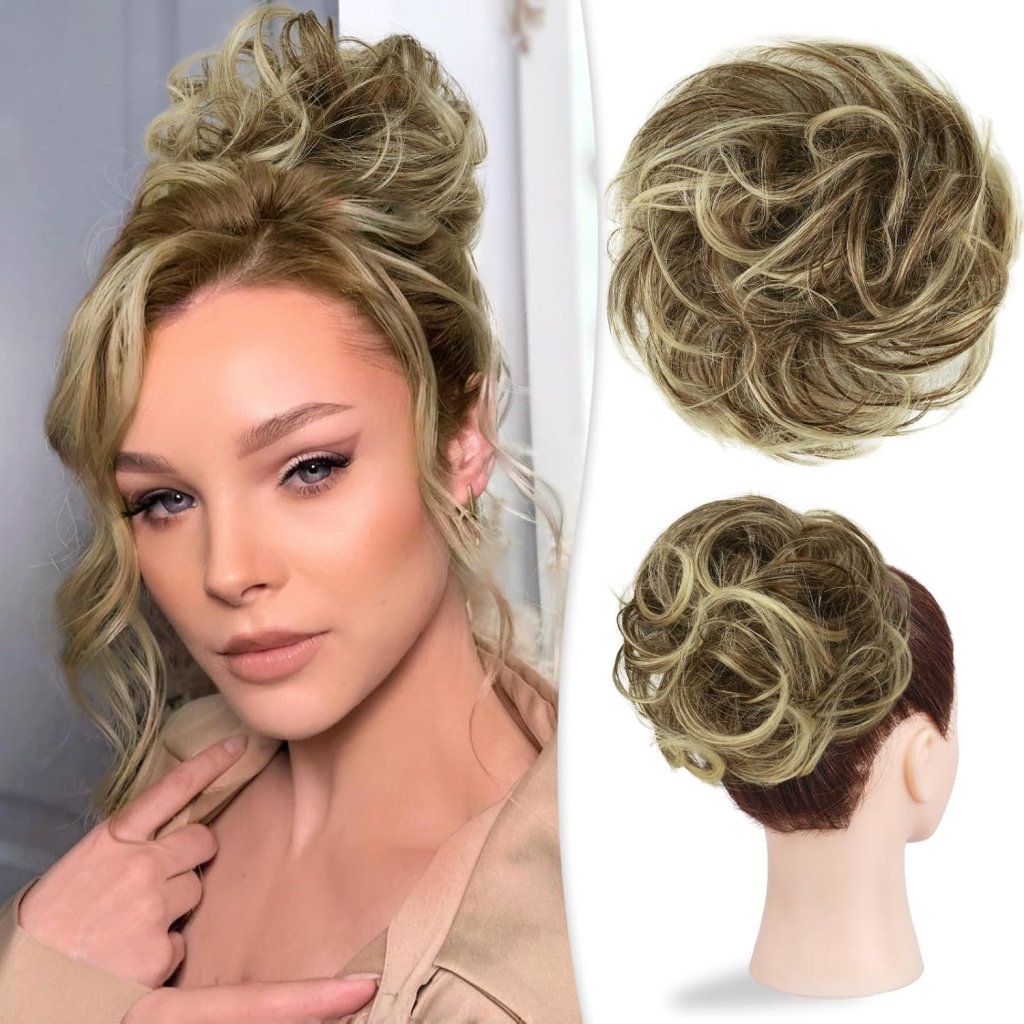 Large Messy Bun Hair Piece 100% Human Hair Layered Wavy Curly Hair Buns Hair Piece wigs - Wigtrends