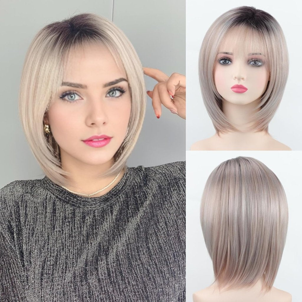 Layered Blonde Bob Wigs for White Women with Bangs Straight Short Hair Wig human hair wigs - Wigtrends