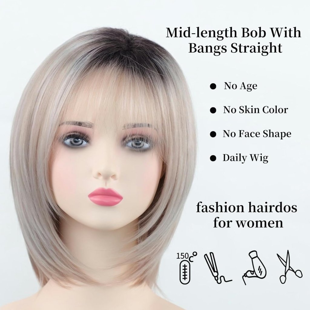 Layered Blonde Bob Wigs for White Women with Bangs Straight Short Hair Wig human hair wigs - Wigtrends