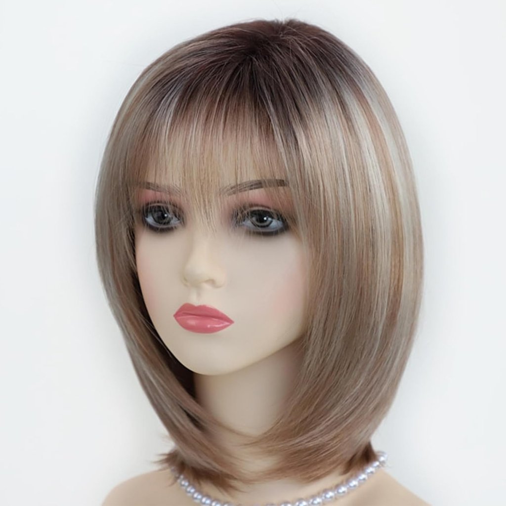 Layered Blonde Bob Wigs for White Women with Bangs Straight Short Hair Wig human hair wigs - Wigtrends