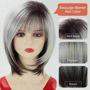 Layered Blonde Bob Wigs for White Women with Bangs Straight Short Hair Wig human hair wigs - Wigtrends