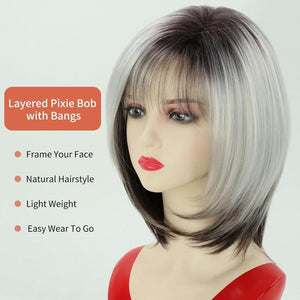 Layered Blonde Bob Wigs for White Women with Bangs Straight Short Hair Wig human hair wigs - Wigtrends