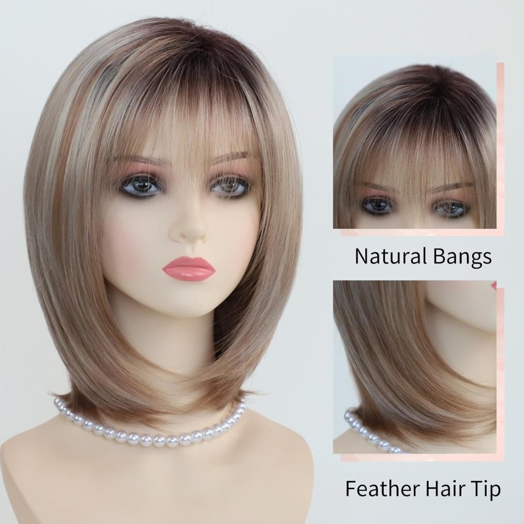 Layered Blonde Bob Wigs for White Women with Bangs Straight Short Hair Wig human hair wigs - Wigtrends