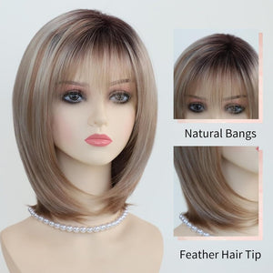 Layered Blonde Bob Wigs for White Women with Bangs Straight Short Hair Wig human hair wigs - Wigtrends