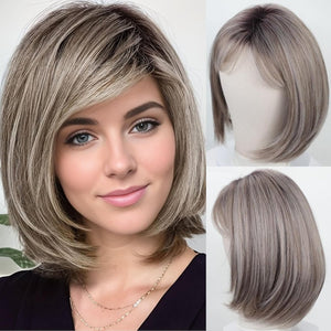 Layered Blonde Bob Wigs for White Women with Bangs Straight Short Hair Wig human hair wigs - Wigtrends