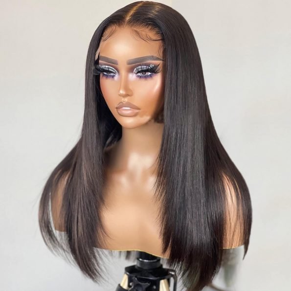 Layered Mid-part Straight Human Hair Wig - Wigtrends