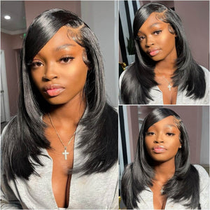 Layered Mid-part Straight Human Hair Wig - Wigtrends