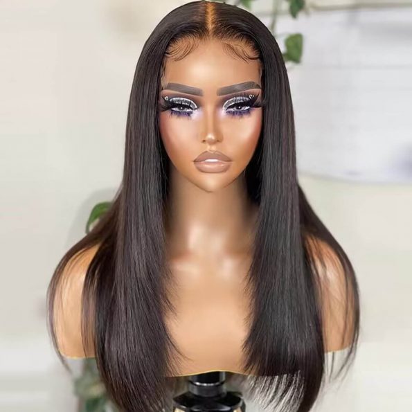 Layered Mid-part Straight Human Hair Wig - Wigtrends