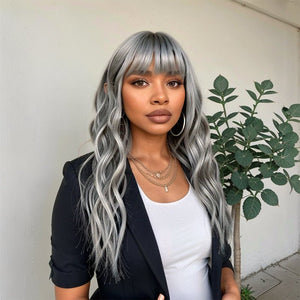 Linktohair Grey Colored Glueless Body Wave With Bangs Human Hair Suitable SP Hair Color - Wigtrends