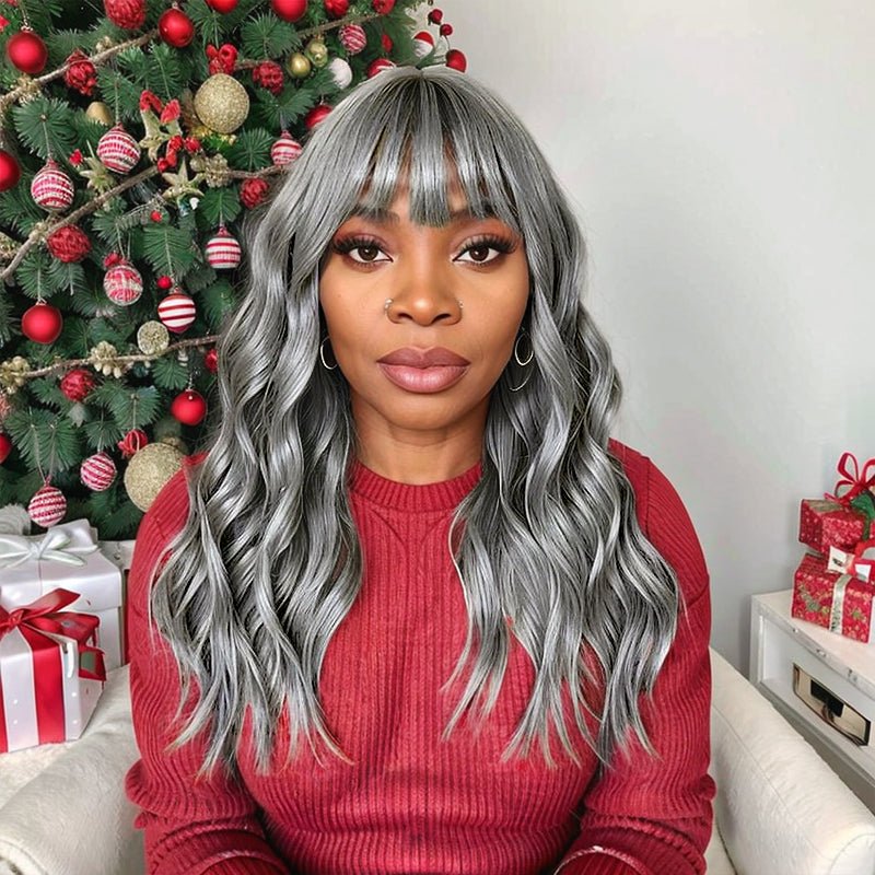 Linktohair Grey Colored Glueless Body Wave With Bangs Human Hair Suitable SP Hair Color - Wigtrends