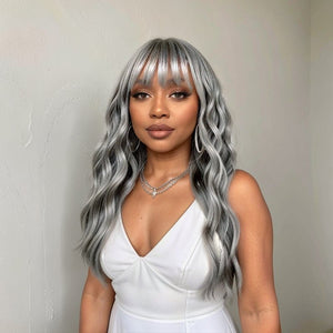 Linktohair Grey Colored Glueless Body Wave With Bangs Human Hair Suitable SP Hair Color - Wigtrends