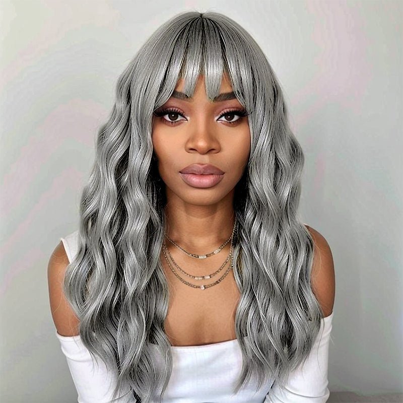 Linktohair Grey Colored Glueless Body Wave With Bangs Human Hair Suitable SP Hair Color - Wigtrends