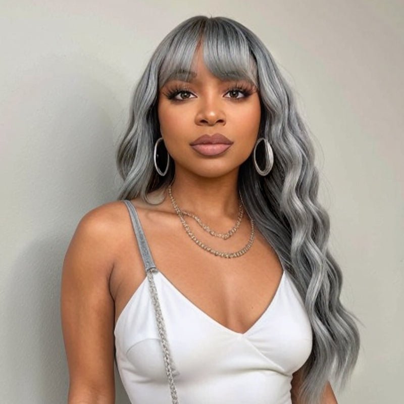 Linktohair Grey Colored Glueless Body Wave With Bangs Human Hair Suitable SP Hair Color - Wigtrends