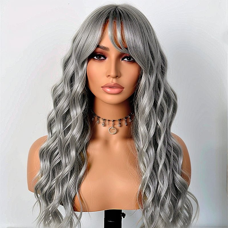 Linktohair Grey Colored Glueless Body Wave With Bangs Human Hair Suitable SP Hair Color - Wigtrends