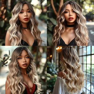 Long Gray Wigs for Women|Ombre Grey wig for Black Women|Synthetic Wigs for Women 23inch - Wigtrends