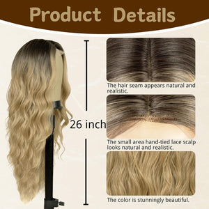 Long Ombre Blonde Wig Middle Part Wavy Women Charming Human Hair Wigs - Wigtrends