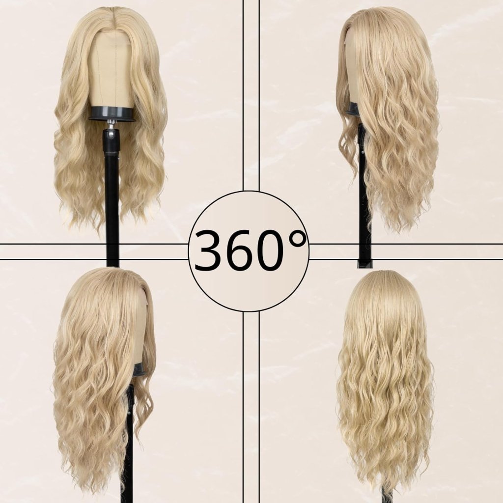 Long Ombre Blonde Wig Middle Part Wavy Women Charming Human Hair Wigs - Wigtrends