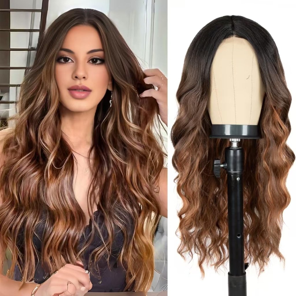 Long Ombre Blonde Wig Middle Part Wavy Women Charming Human Hair Wigs - Wigtrends