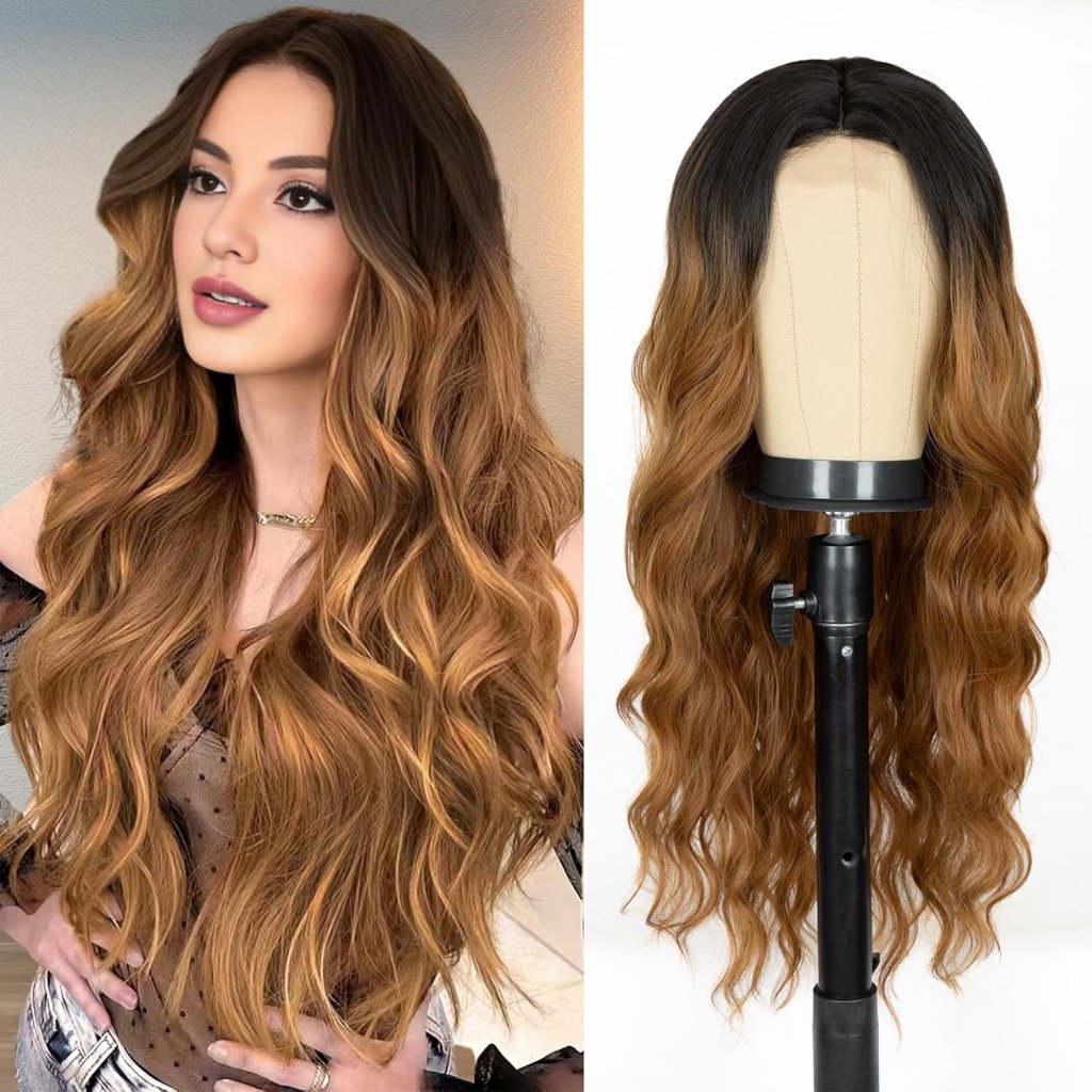 Long Ombre Blonde Wig Middle Part Wavy Women Charming Human Hair Wigs - Wigtrends