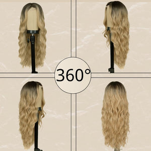 Long Ombre Blonde Wig Middle Part Wavy Women Charming Human Hair Wigs - Wigtrends