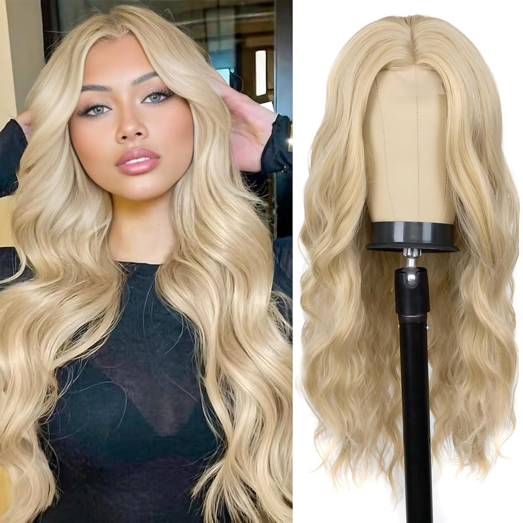 Long Ombre Blonde Wig Middle Part Wavy Women Charming Human Hair Wigs - Wigtrends